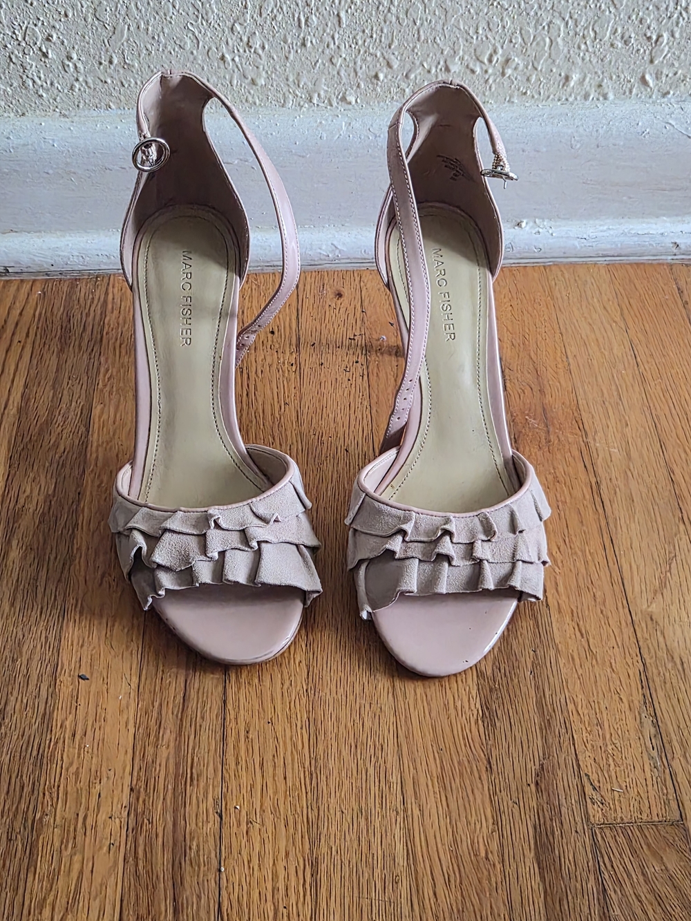 Marc Fisher Pink Ruffle Ankle-Strap Sandal Heels